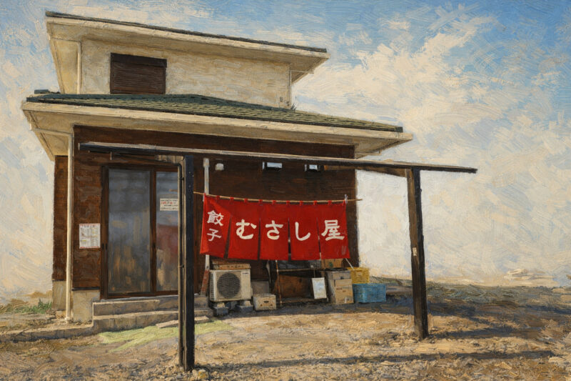 熊谷「餃子むさし屋」イラストで表現した外観