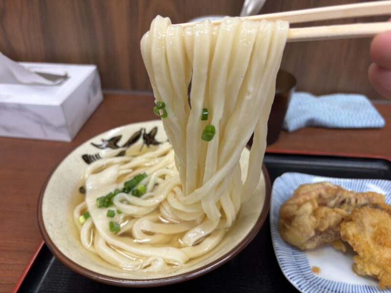 十条「讃岐うどん いわい」小麦の風味が鼻にぬけ程よいコシと弾力を感じられる“ひやあつうどん”の麺