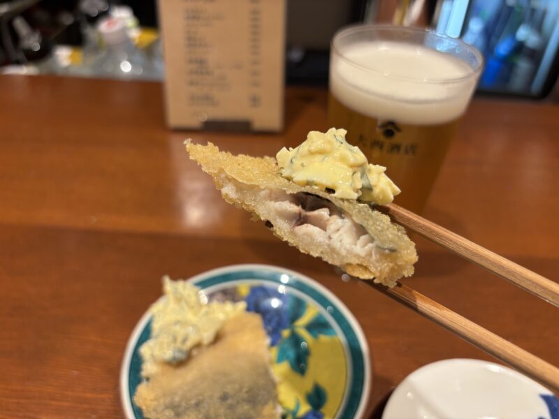 十条「大西酒店」“松浦えんまきのアジフライ”のサクフワ断面